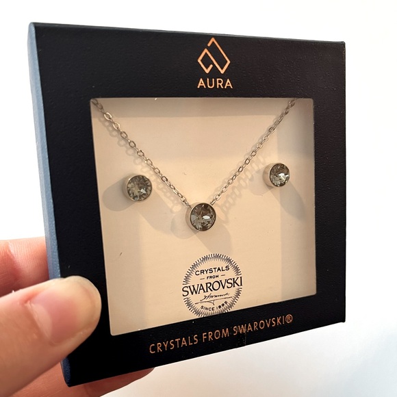 Fine Jewelry Set Aura Swarovski ✨ Silver Earrings and Necklace - Picture 1 of 2